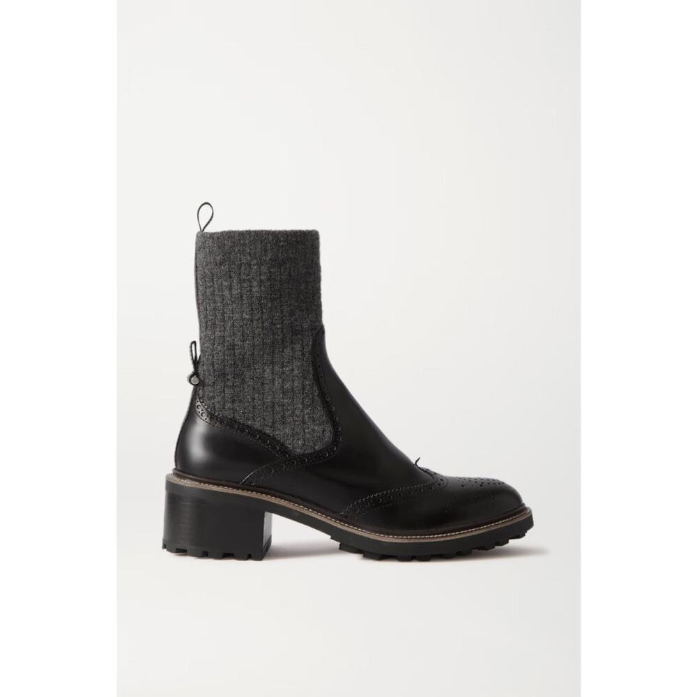 Chloé Franne Ribbed Wool And Leather Ankle Boots - It41 - Black